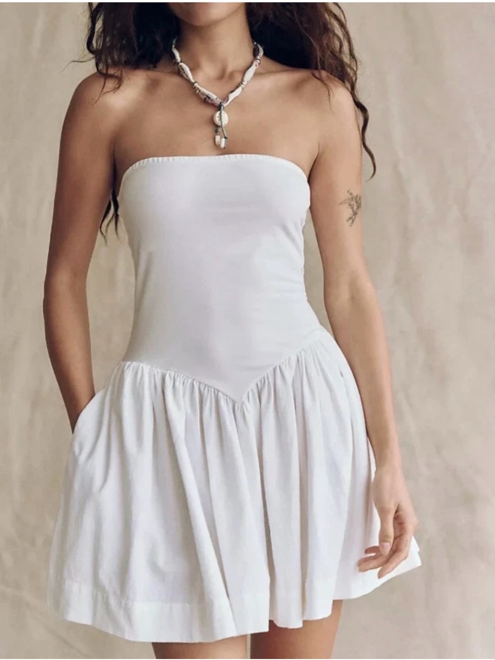 Free People Onda Drop-Waist Tube Mini Dress - Ivory - Size XS Side Pockets